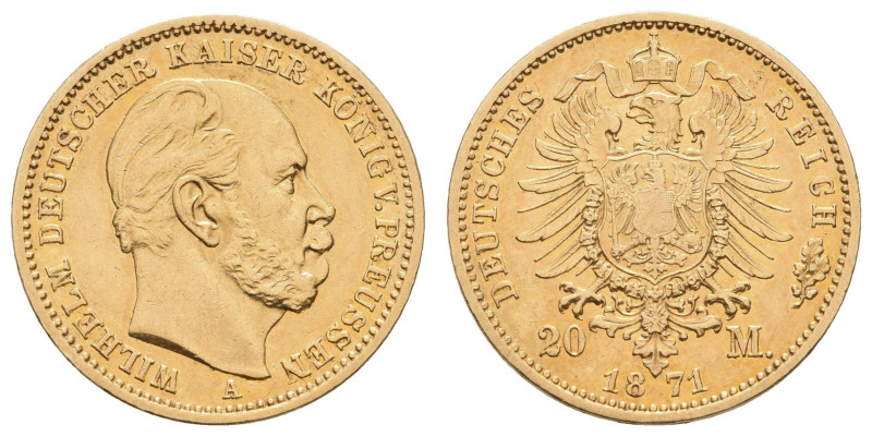 Goldmünzen des Kaiserreichs Preussen
 20 Mark, 1871, Wilhelm I., kleine Kratzer...