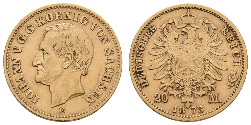 Goldmünzen des Kaiserreichs Sachsen
 20 Mark, 1873, Johann, oberflächliche Vers...