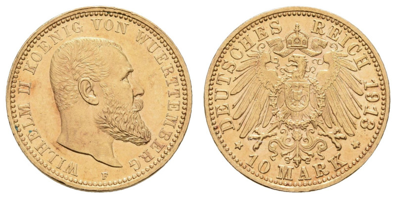 Goldmünzen des Kaiserreichs Württemberg
 10 Mark, 1913, Wilhelm II., vz. J. 295...