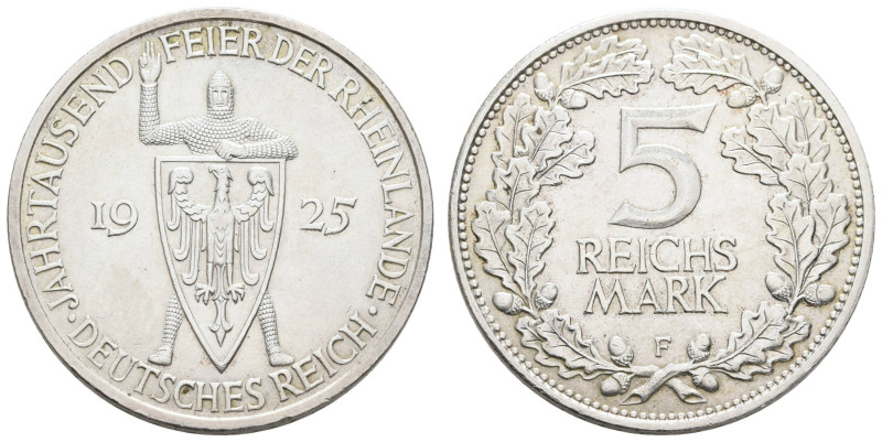 Münzen Weimar
 5 Reichsmark, 1925, Rheinlande, Prägebuchstabe F, vz. J. 322

...