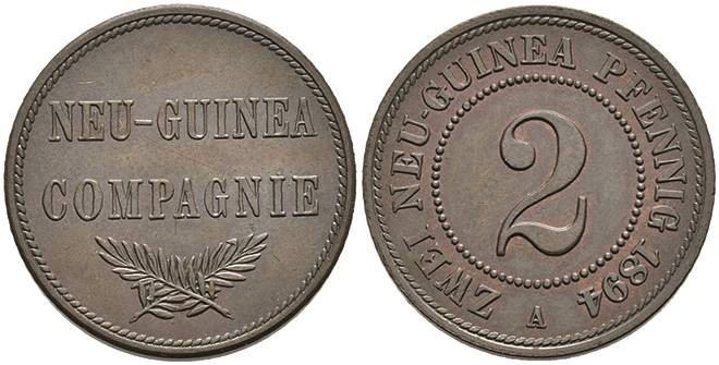 Münzen der deutschen Kolonien
 Neuguinea, 2 Pfennig, 1894, vz. J. N 702

New ...