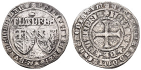 Europa und Übersee Belgien
 Double Gros, 1387 Gent (3.46g), Philipp der Kühne, 1384-1404, Flandern, Av.: zwei Schilde, darüber FLANDRES, Rv.: Krücken...