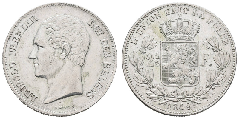 Europa und Übersee Belgien
 2 ½ Francs (12,46g), 1849, Leopold I, Brüssel. K.M....