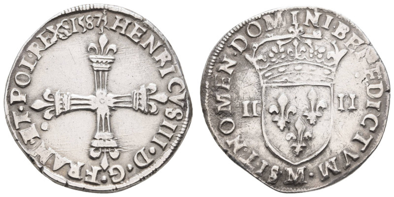 Europa und Übersee Frankreich
 ¼ Ecu (9,44g), 1587, Heinrich III., Avers: Lilie...