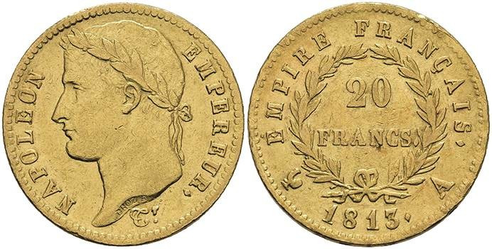 Europa und Übersee Frankreich
 20 Francs, Gold, 1813, Napoleon I., A (Paris), F...