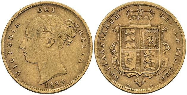 Europa und Übersee Grossbritannien
 1/2 Sovereign, 1884, Victoria, Fb. 389e, ss...