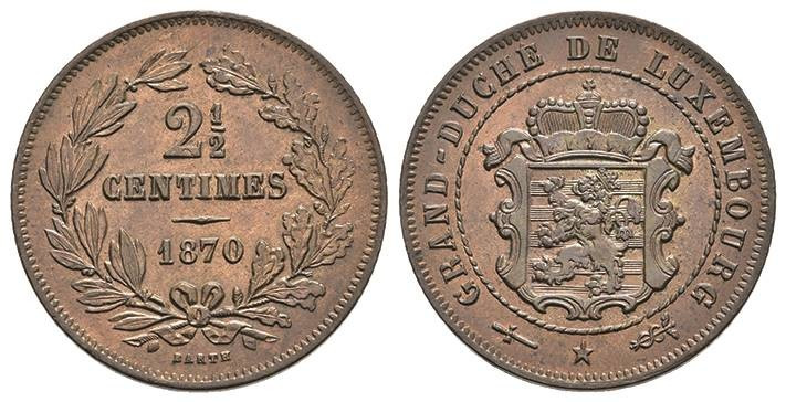 Europa und Übersee Luxemburg
 2 1/2 Centimes, 1870, Wilhelm III., Variante ohne...