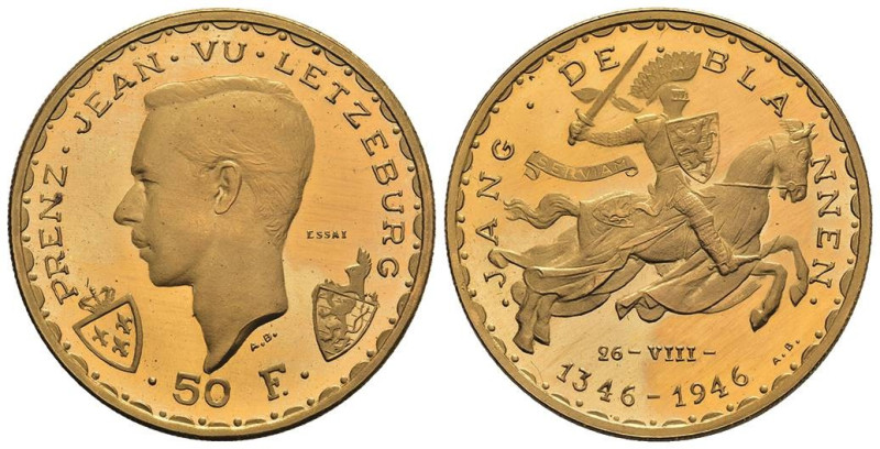 Europa und Übersee Luxemburg
 50 Francs, Gold, 1946, Essai, Charlotte. Probst L...