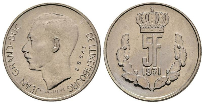 Europa und Übersee Luxemburg
 5 Francs, Kupfer/Nickel, 1971, Essai, Jean. Probs...