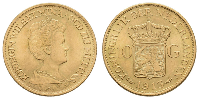 Europa und Übersee Niederlande
 10 Gulden (6,69g), 1913, Wilhelmina, Utrecht, F...