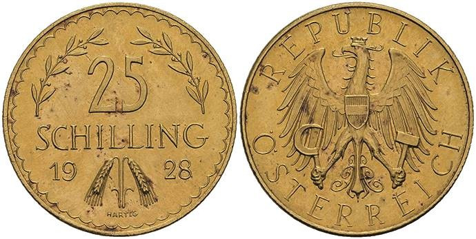 Europa und Übersee Österreich 1. Republik 1918-1938
 25 Schilling, Gold, 1928, ...