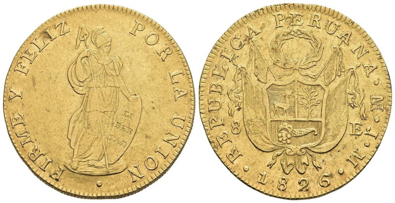 Europa und Übersee Peru
 8 Escudos, 1826, Lima, JM, KM 148.1, kl. Schrötlingsfe...