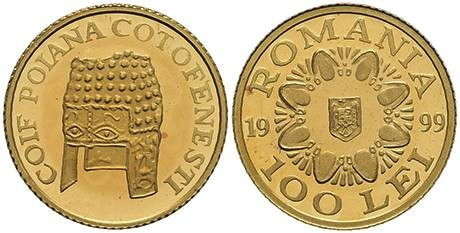 Europa und Übersee Rumänien
 100 Lei, Gold, 1999, Goldener Helm, Fb. 27a, kl. r...