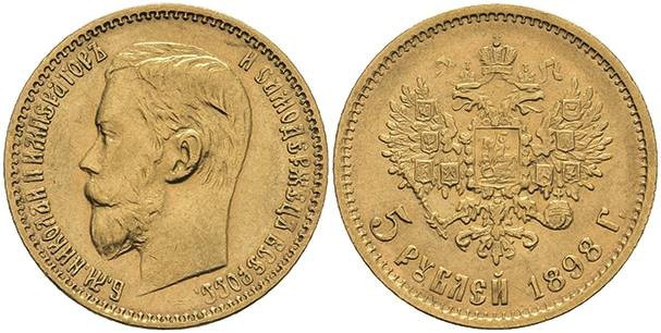 Europa und Übersee Russland Kaiserreich bis 1917
 5 Rubel, Gold, 1898, Nikolaus...