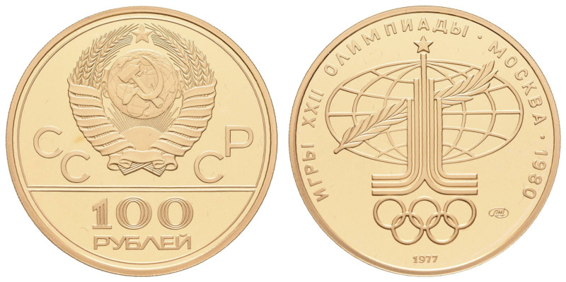 Europa und Übersee Russland Sowjetunion 1924-1991
 100 Rubel, Gold, 1977, Lenin...