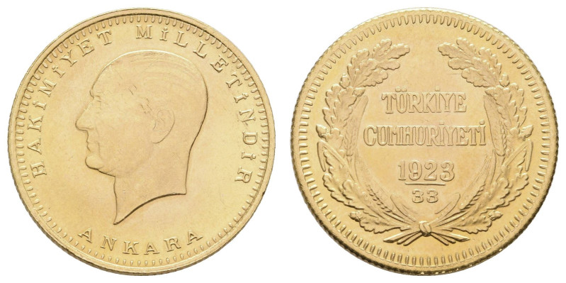 Europa und Übersee Türkei
 100 Kurush, 1923, Jahr 33 = 1956, Ankara 7.20g. Av.:...