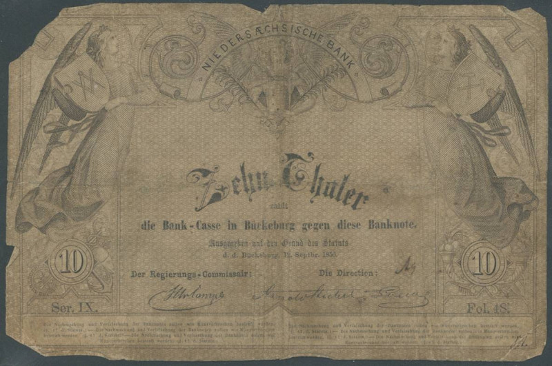 Banknoten Banknoten Altdeutsche Staaten
 Schaumburg-Lippe. 10 Taler 1856 Bückeb...