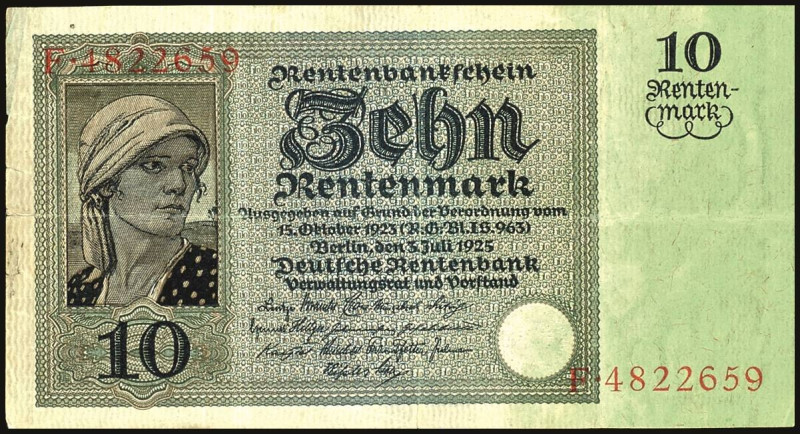 Banknoten Deutsche Reichsbanknoten 1874-1945
 Deutsche Rentenbank 1923-1937, 10...