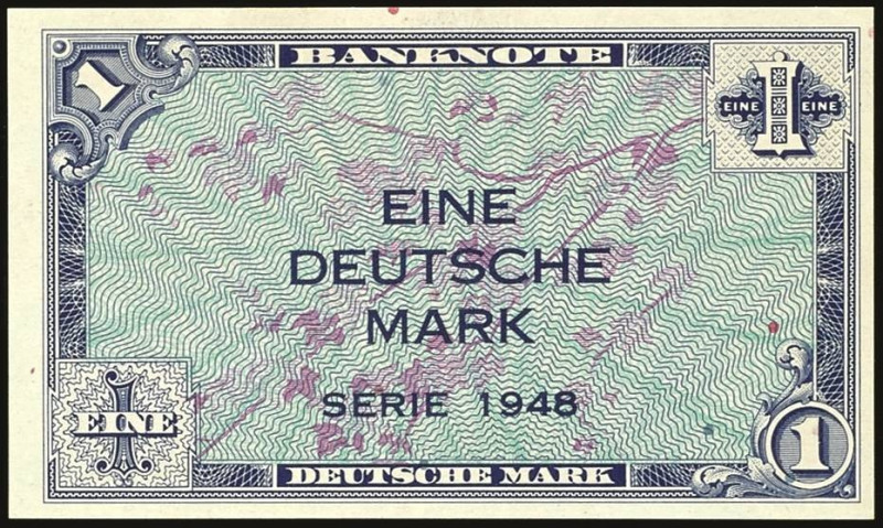 Banknoten Geldscheine Bank deutscher Länder
 1 Mark 1948 ohne Kenn- Bst. und Se...