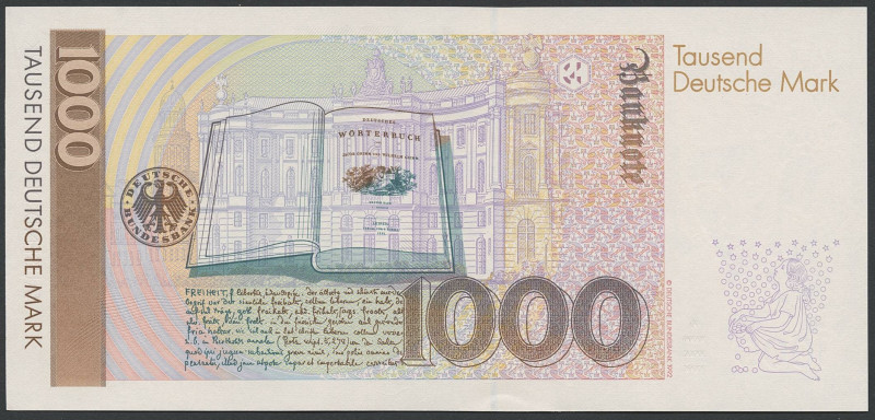 Banknoten Geldscheine Deutsche Bundesbank
 1000 Deutsche Mark 1.8.1991 Ersatzno...