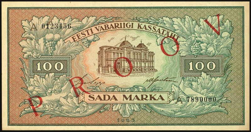 Banknoten Banknoten Europa
 Estland, Eesti Vabariigi, 100 Marka, 1923, Ser. A 0...