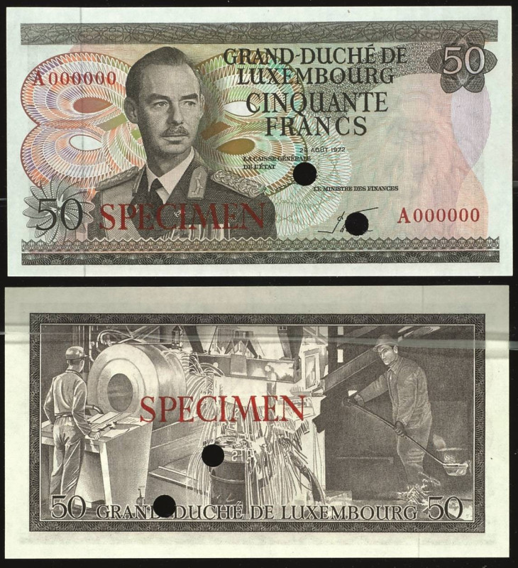 Banknoten Banknoten Europa
 LUXEMBURG, 2x 50 Francs 25.8.1972 , Specimen, Serie...