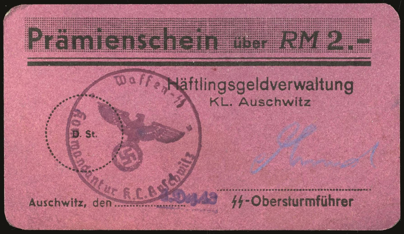 Banknoten Papiergeldähnliche dt. Wertpapiere und Gutscheine
 Auschwitz, 2 Reich...