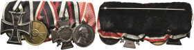 Ordenspangen 3. Reich 2. Weltkrieg
 Ordensspange mit 4 Auszeichnungen, dabei Preußen Eisernes Kreuz 1914 2. Klasse, Kriegsverdienstmedaille, Ehrenkre...