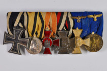 Ordenspangen 3. Reich 2. Weltkrieg
 Ordensspange mit 6x Auszeichnungen, Preußen Eisernes Kreuz 1914 2. Klasse, Württemberg Silberne Militärverdienstm...