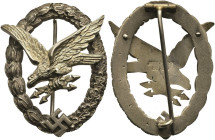 Auszeichnungen Luftwaffe 2. Weltkrieg
 Fliegerschützenabzeichen, mit Blitzbündel, Buntmetall, rückseitig mit Hersteller "Imme & Sohn Berlin", OEK 401...