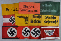 Uniformeffekten und Hoheitsabz. 3. Reich allg.
 22x Armbinden verschiedener Organisationen und Gruppierungen, ein wenig Ausland, unterschiedlicher Zu...