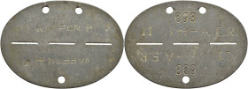 Waffen-SS, SS-Verfügungstruppe, Schutzstaffel
 Erkennungsmarke mit "693 11. SS - A.E.R." und "WAFFEN SS 0", Zustand 2.

Dog tag with "693 11. SS - ...