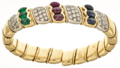 Armbänder
 Diamanten Farbstein Armspange, massiv, 750 Gelbgold, Italien, feine Juwelierhandarbeit, 59,2g. Diamanten, 52 St. von zusammen. 3,2ct, Rive...