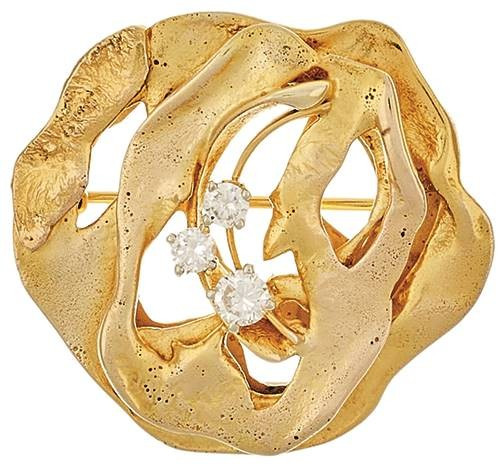 Broschen
 Designer Brillanten Brosche, 585 Gelbgold, 2,6x 2,9cm,11,2g, 3 Brilla...