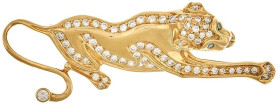 Broschen
 Diamant Smaragd Brosche "Puma" im Stil von Cartier, 750 Gelbgold, 5,5x 2cm, 14,9g, Brillanten zus. ca. 1,13 ct., zwei Smaragden zus. ca. 0,...