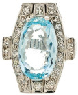 Ringe mit Steinbesatz
 Aquamarin Diamanten Ring, 900 Platin, 30 Brillanten von zus. 0,95ct, Aquamarin in Oval-Schliff von ca. 5,3ct., RW EU 54, ca. 8...