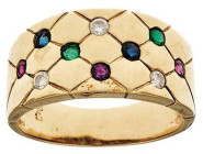 Ringe mit Steinbesatz
 Brillant Farbstein Bandring, 585 Gold, mit je zwei Saphiren, Rubinen, Smaragden und Brillanten, Brillanten von zus. ca. 0,08 c...