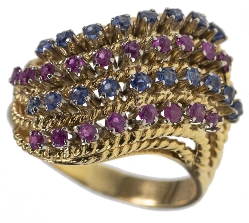 Ringe mit Steinbesatz
 Farbsteinring, 18 K Gold, 18 Rubine und 18 beh. Saphire,...
