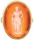 Ringe mit Steinbesatz
 Karneol Kamee Ring, 585 Gelbgold, 8g, RW 51, geschnitztes oval Karneol 2,2x 1,7cm, hochwertige Handarbeit.

Carnelian cameo ...