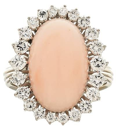 Ringe mit Steinbesatz
 Korallen-Brillanten Ring, 585 Weißgold, ca. 9g. Engelhau...