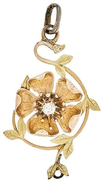 Ketten mit Steinbesatz
 Blumenanhänger mit kl. Brillant ca. 0,07ct, 585 Gelb- u...