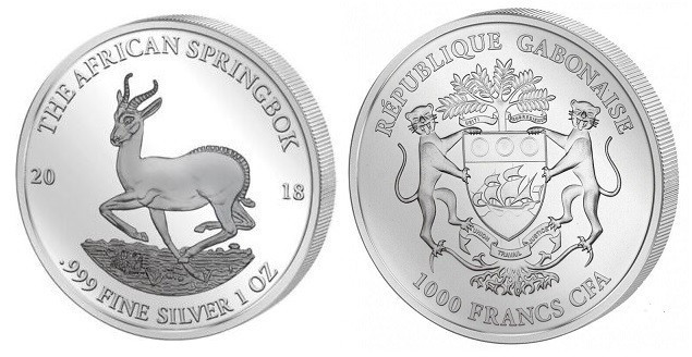 1 OZ AR
Gabon, Springbok, 1000 Francs CFA, 2018
31,10 g