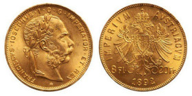 8 Floren AV
Austria, Austria, 1892 (restrike), Gold 900/1000
21 mm, 6,45 g