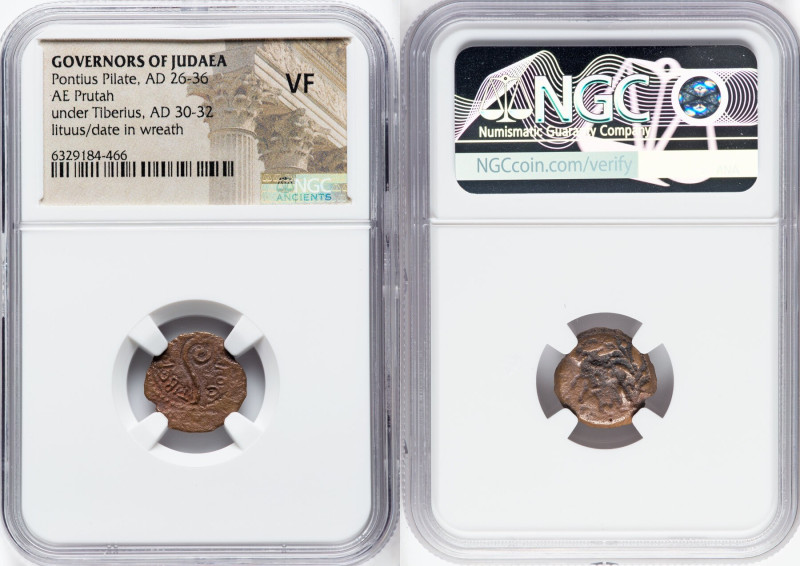 JUDAEA. Roman Procurators. Pontius Pilate (AD 26-36). AE prutah (15mm, 11h). NGC...