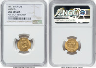 Isabel II gold 4 Escudos 1867 UNC Details (Reverse Spot Removed) NGC, Madrid mint, KM631.1, Fr-377. HID09801242017 © 2022 Heritage Auctions | All Righ...