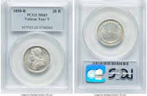 Pius IX 20 Baiocchi Anno V (1850)-R MS63 PCGS, Rome mint, KM1337. A frosty and lustrous choice Mint State selection. From the Meduno Collection HID098...