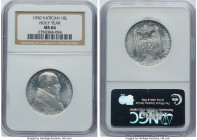 Pius XII 4-Piece Certified Lot of Lira Anno MCML (1950) NGC, 1) silver 10 Lire - MS66 2) 5 Lire - MS66 3) 2 Lire - MS64 4) Lira - MS65 Rome mint. Holy...