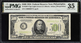 Fr. 2201-Clgs. 1934 Light Green Seal $500 Federal Reserve Note. Philadelphia. PMG Choice Very Fine 35.
A popular Light Green Seal $500 from the Phill...
