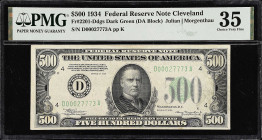 Fr. 2201-Ddgs. 1934 Dark Green Seal $500 Federal Reserve Note. Cleveland. PMG Choice Very Fine 35.

Estimate: $1800.00- $2200.00