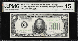 Fr. 2201-Gdgs. 1934 Dark Green Seal $500 Federal Reserve Note. Chicago. PMG Choice Extremely Fine 45.
A bright CEF $500 from the Chicago District.
...